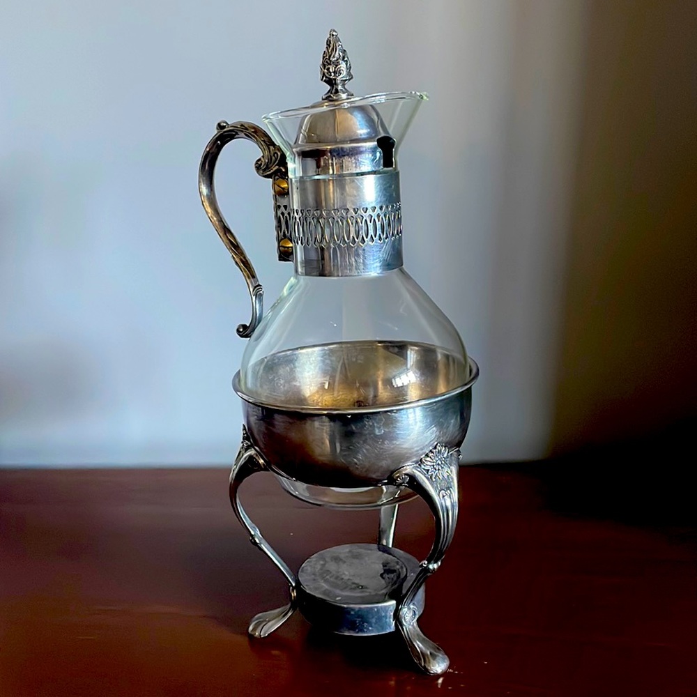 Vintage Raimond Silver Plate Italian Glass Tea Coffee Carafe